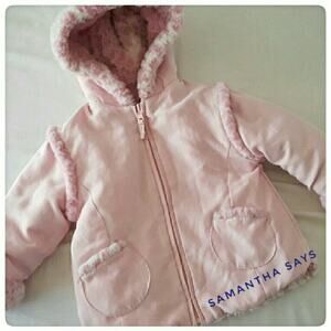 SAMANTHA SAYS Girls Pink Jacket Size 3T Faux Suede & Fur Reversible Kids Coat